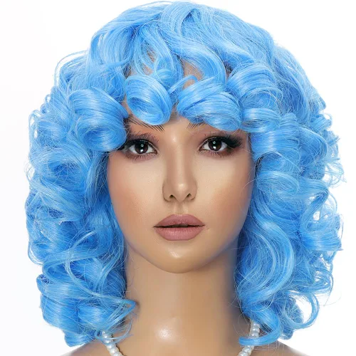 Miniatura 13 de Curly Wigs for Black Women Short Curly Wig with Bangs Soft Bouncy Fluffy Small Curls Heat Resistant Synthetic Wig for Daily Party Use Ombre Brown 14