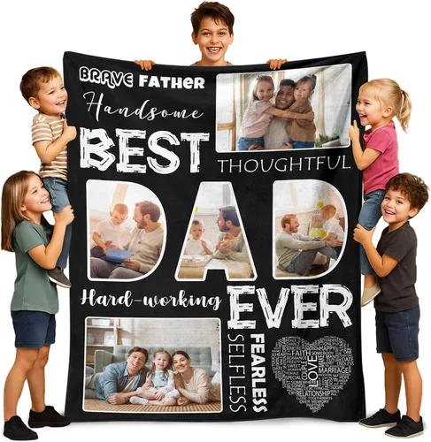 Miniatura 12 de Artsadd Manta personalizada con foto, mantas personalizadas para papá y abuelo, regalos del Día del Padre, manta conmemorativa para la familia