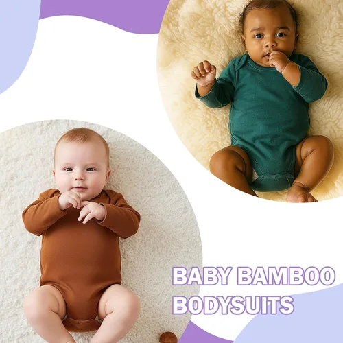 Miniatura 16 de DEFAHN Paquete de 2 mamelucos unisex para bebé, viscosa súper suave de bambú, unicolor de manga larga para bebés niños y niñas
