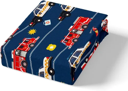 Miniatura 5 de Juego de sábanas para cama de coche de bomberos, juego de sábanas de coche de policía con bolsillo profundo, sábana bajera ajustable para decoración