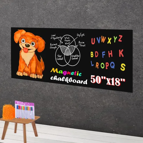 Miniatura 8 de Papel magnético de borrado en seco para pared, 50 x 18 pulgadas, adhesivo autoadhesivo para pizarra blanca con 12 marcadores magnéticos y borrador