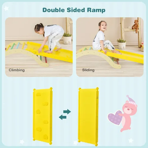 Miniatura 4 de Costzon Juguetes de escalada para niños pequeños, estructura de escalera Montessori de madera 3 en 1 con rampa de escalada en roca/acolchado, juego
