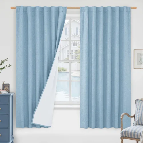 Miniatura 86 de LAMIT Cortinas de lino natural 100 % opacas para ventana, para dormitorio, 45 pulgadas, cortinas térmicas con textura de lino estilo granja