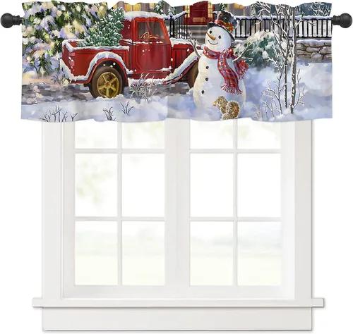 Miniatura 23 de Cortina de Navidad con diseño de árbol de Navidad, muñeco de nieve para ventana de cocina, camión rojo, para decoración de baño, sala de estar, 2