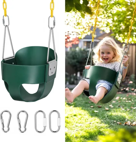 little dove Cubo completo de respaldo alto, columpio para niños pequeños con cadenas revestidas y protección triangular de inmersión para mayor Verde
