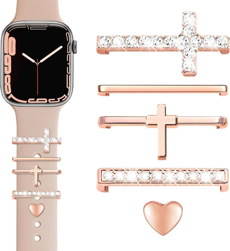 Miniatura 8 de JR.DM Dijes para correa de reloj con anillos decorativos brillantes, compatibles con Apple Watch de 1.575 pulgadas, 1.496 pulgadas, 1.614 pulgadas