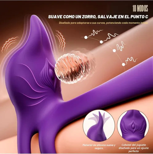 Miniatura 5 de Anillo vibrador para pene en parejas - MOOLIGIRL anillo vibrador doble con estimulador de clítoris en forma de zorro y vibrador de punto G de 4.6