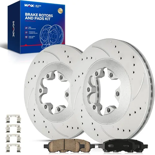 Miniatura 32 de Kit de freno delantero KAX, rotores de freno ranurados y con hendiduras, pastillas de freno cerámicas Compatible con Honda Accord 1990 1991 1992