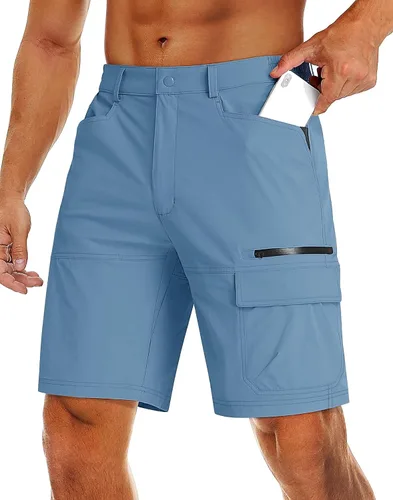MAGCOMSEN Pantalones cortos de senderismo de secado rápido para hombre, pantalones cortos de trabajo con 5 bolsillos, pantalones cortos de viaje de