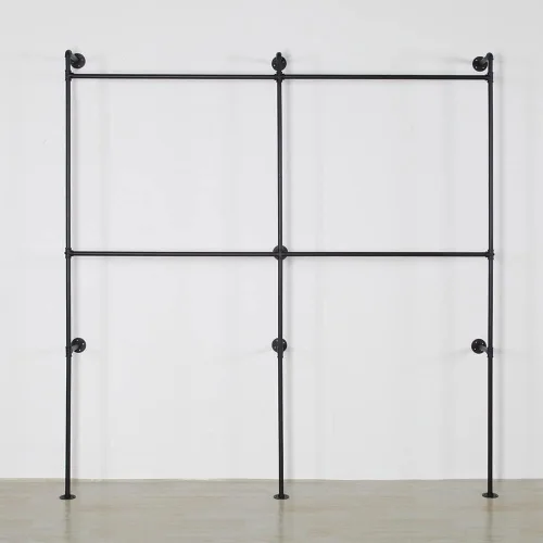 Miniatura 5 de Perchero industrial para ropa de tubería resistente, doble barra de armario, barras de ropa para colgar ropa, montaje en la pared, sistema
