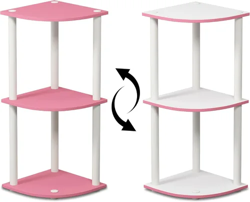 Miniatura 7 de Furinno Andrey - Mesa auxiliar, mesita de noche, mesita de noche con cajón de contenedor, rosa/rosa claro y Turn-N-Tube 3 niveles reversible estante