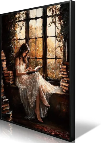 uoyien Lienzo de lectura vintage victoriano para niñas, impresiones artísticas de pared de color marrón oscuro, cuadros de estilo Cottagecore,