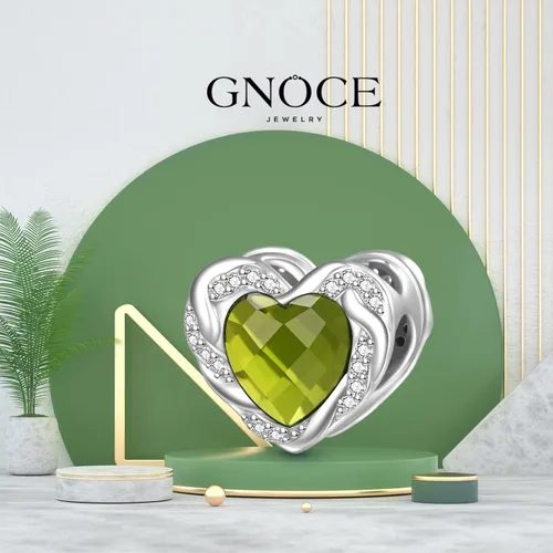 Miniatura 2 de GNOCE Dijes de piedra natal en forma de corazón para pulsera de plata de ley 925 para cumpleaños, día de la madre, regalo para mujer