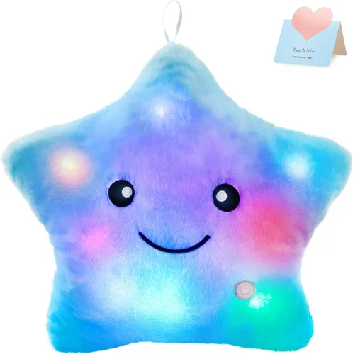 Miniatura 12 de Wewill Creative Luz LED nocturna brillante Almohada de felpa con forma de estrella Juguetes de falta, azul Azul (Variante 2)