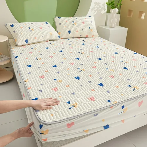 Miniatura 23 de FCLDESHOP Sábanas de bolsillos profundos, sábana bajera con estampado de látex fresco grueso de verano, protector de colchón de animé de dibujos