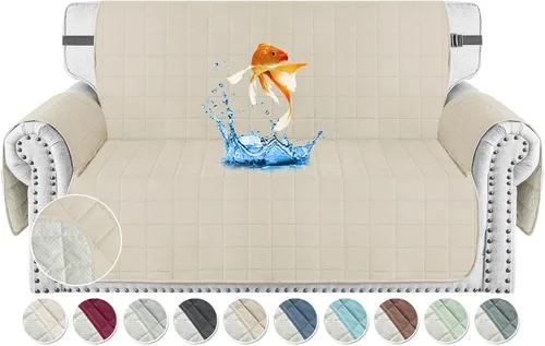 Miniatura 36 de MAXIJIN Fundas impermeables para sofá de 3 cojines, aptas para mascotas, fundas acolchadas para sofá de 69 pulgadas, lavables, protector de sofá