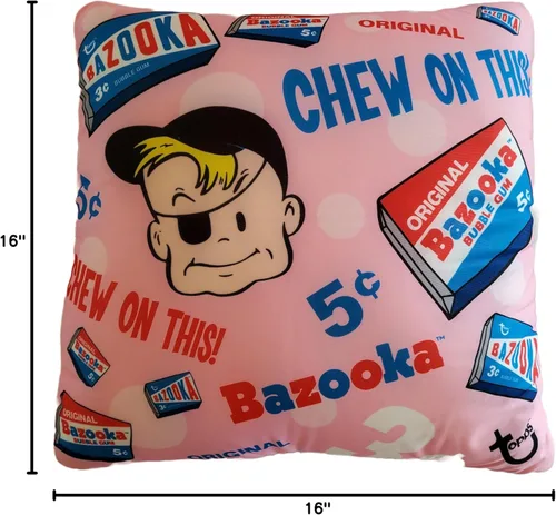Miniatura 6 de iscream Bazooka Bubble Gum Bazooka Joe Print - Almohada decorativa de microcuentas de 16 pulgadas