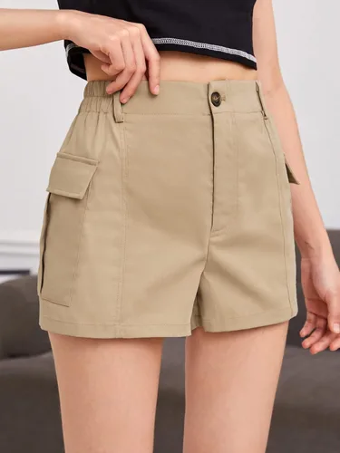 Miniatura 5 de Milumia Pantalones cortos de carga con bolsillo con solapa y botones de cintura alta para niña