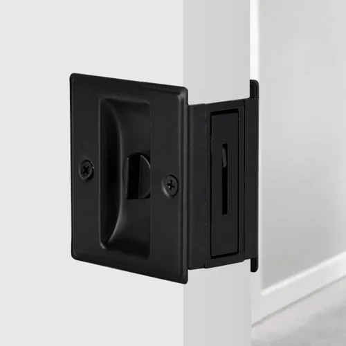 Miniatura 3 de HOME MASTER HARDWARE Cerradura de puerta de bolsillo de privacidad para reemplazar las cerraduras de puerta corredizas dañadas o viejas, latón Negro