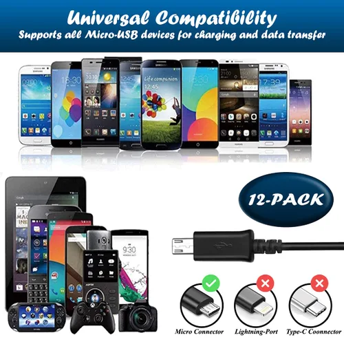Miniatura 4 de [Paquete de 12 cables micro USB a granel – 1 M/3.3 pies de carga, sincronización de datos rápida micro USB a USB A cable para Samsung Galaxy S7 S6