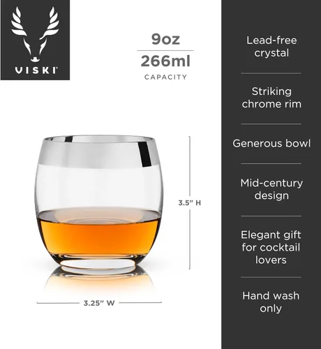 Miniatura 3 de Viski Irving - Juego de 2 vasos de cristal de cristal transparente de alta calidad con borde dorado, cristalería de cóctel con borde dorado