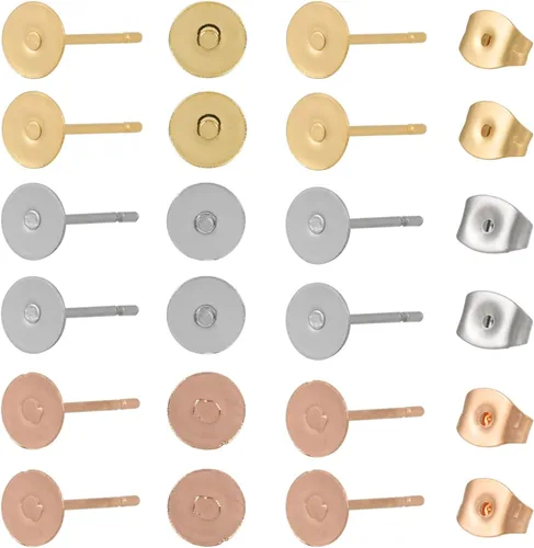 Miniatura 12 de Craftdady 400 aretes de acero inoxidable de 0.15 a 0.55 pulgadas, 8 tamaños, almohadillas planas, redondas, en blanco, para hacer joyas Almohadilla
