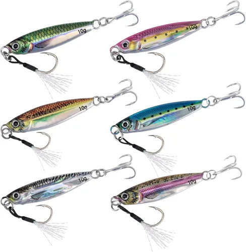 Goture Fishing Jigs, Lead Vertical Jig Saltwater, Jig Fishing Lures with Assist Hook and Treble Hook, 7g-80g Fishing Jigging Spoon Lures for