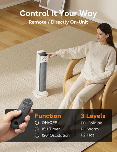 Miniatura 5 de Combo de calentador y ventilador de patio para uso en interiores con 3 niveles de calor, espacio para garaje, patio trasero, interior, calentador