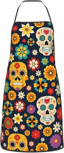 Miniatura 9 de Delantal de calavera de azúcar, delantales de cocina para hombres y mujeres, delantal de cocina, delantal de chef, delantales de jardín ajustables