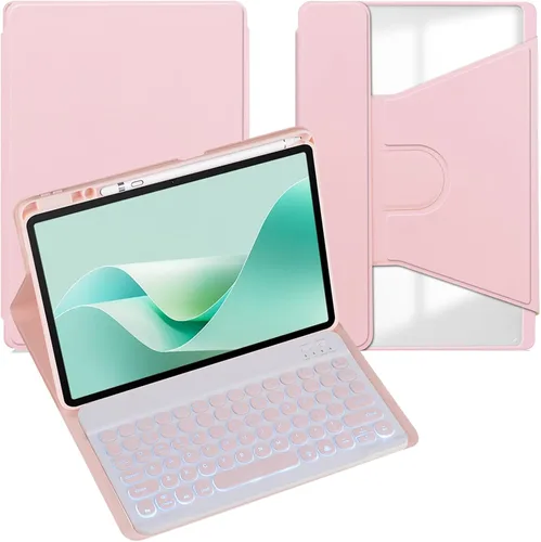 Miniatura 26 de Funda para tableta Samsung Galaxy Tab A8 de 10.5 pulgadas, teclado redondo inalámbrico desmontable Bluetooth, cubierta trasera transparente