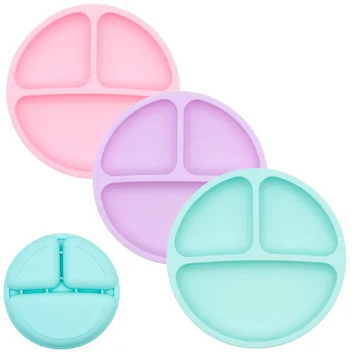 Miniatura 13 de Platos de silicona 100% para niños pequeños Juego de 3 piezas Platos de bebé con división No tóxicos, sin BPA Apto para lavavajillas y Azul