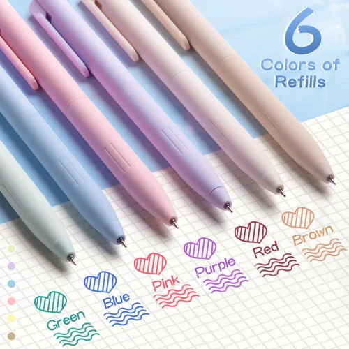 Miniatura 6 de 6 bolígrafos de gel pastel, bolígrafos de tinta de colores, bolígrafos coloridos para tomar notas, diario, bonitos bolígrafos retráctiles de 0.020