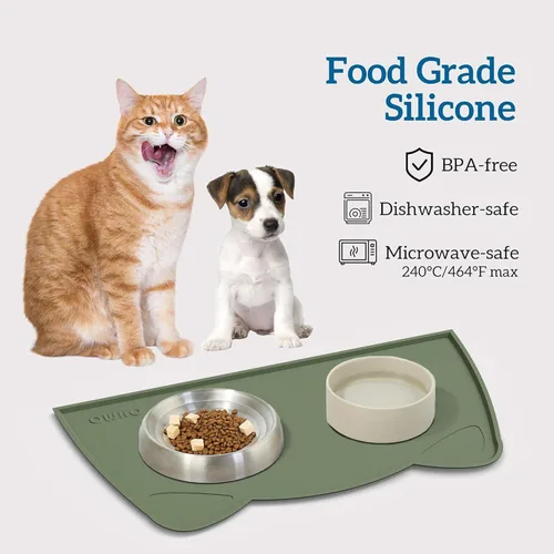 Miniatura 3 de OHMO - Tapete de silicona para comida para gatos, tapete de alimentación de mascotas para el piso, antideslizante e impermeable, bandeja para agua