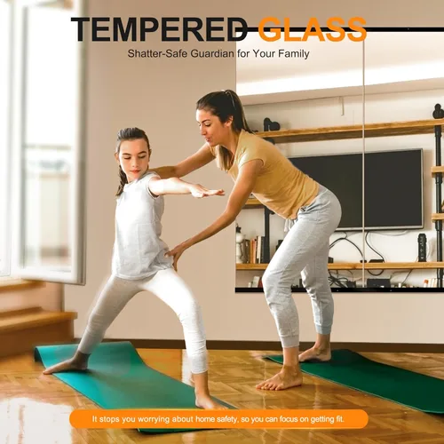 Miniatura 3 de Delma Espejo de gimnasio en casa, 48 x 24 x 2 unidades, vidrio templado grande de cuerpo completo, sin marco, montado en la pared para gimnasio
