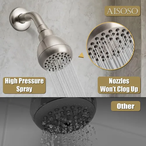 Miniatura 5 de AISOSO Cabezales de ducha de alta presión, cabezales de ducha de 3 pulgadas con rotación de 360 grados y boquillas de silicona para una ducha Níquel