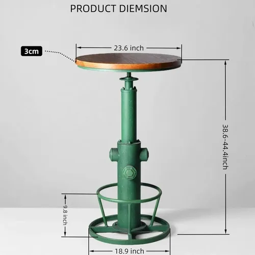 Mesa de bar estilo bistró, estilo vintage, redonda, mesa de centro industrial, mesa de desayuno para 2-3 personas, 38.6-44.4 pulgadas de altura