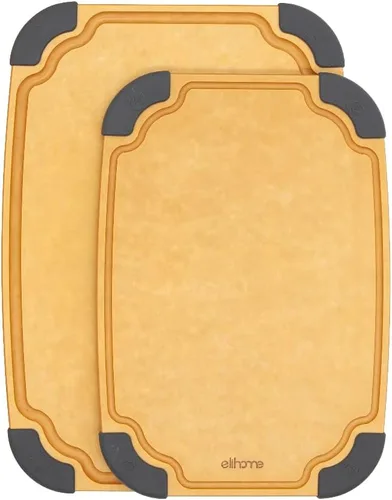 Elihome Essential Series - Juego de tablas de cortar de madera 2 en 1 para cocina, tabla de madera para cortar verduras, pan, queso, carne,