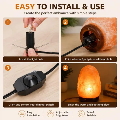 Miniatura 5 de Cable de repuesto para lámpara de sal del Himalaya con interruptor de atenuación, paquete de 2 cables de lámpara de sal de 5 pies con 6 bombillas
