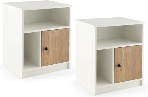 Miniatura 10 de Giantex Juego de 2 mesitas de noche blancas, mesa auxiliar de 25 pulgadas de alto con 1 puerta y 2 estantes abiertos, mesita de noche de madera