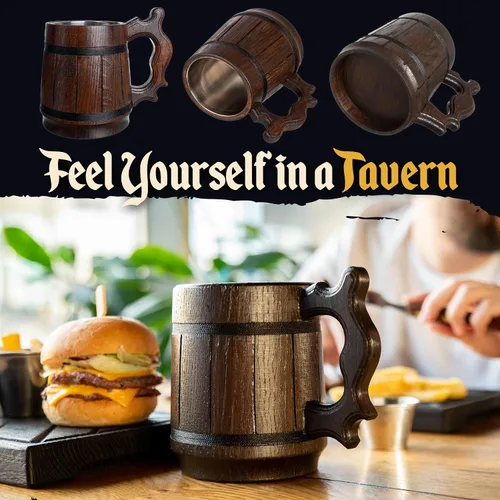 Miniatura 4 de Copa de acero inoxidable, hecho a mano, taza de cerveza, hombres, ecológica, recuerdo retro café Juego de 6 tazas retro marrón 20 onzas