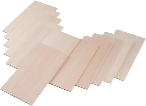 Paquete de 12 hojas de madera de balsa de 1/8 x 4 x 8 pulgadas, madera natural sin terminar para manualidades, hacer modelos de casa, avión, barco,