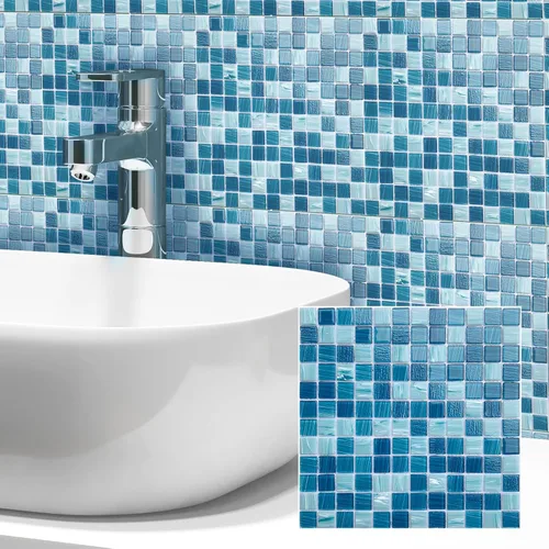 LSDECO 5 hojas de azulejos de mosaico de vidrio, azulejos de piscina, azulejos de cocina de 12 x 12 pulgadas, azulejos de vidrio para pared de baño