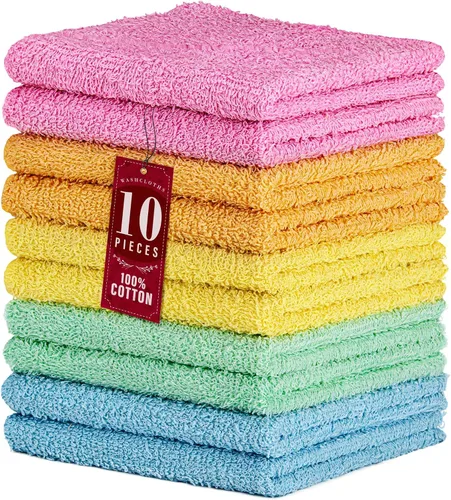 DecorRack Paquete de 10 paños de lavado 100% algodón, lujosos, suaves, de 12 x 12 pulgadas, ultra absorbentes, lavables a máquina, varios colores
