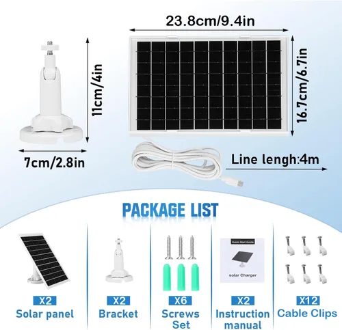 Miniatura 7 de Cargador de panel solar de 8 W para cámaras de seguridad al aire libre, con Micro USB/USB-C y puerto DC (35 x 135), se ajusta a