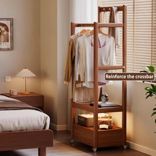 Miniatura 5 de Perchero giratorio de madera maciza, perchero con ganchos y taquillas, perchero para dormitorio, sala de estar, fácil de montar (marrón)