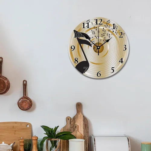 Miniatura 3 de ArogGeld Reloj de pared con notas musicales, reloj de pared redondo silencioso de madera, funciona con pilas, reloj colgante decorativo para Clave