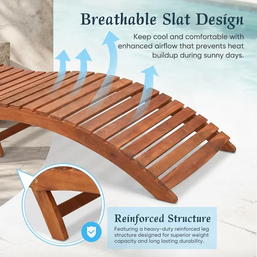 Miniatura 7 de Flamaker - Sillas de recostarse para exteriores, plegables de madera de acacia, con asa lateral, tumbona para sol para piscina, césped, jardín