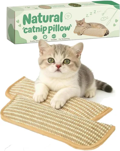 Paquete de 2 juguetes interactivos masticables de hierba gatera, almohada de sisal natural con hierba gatera orgánica de 6500 mg