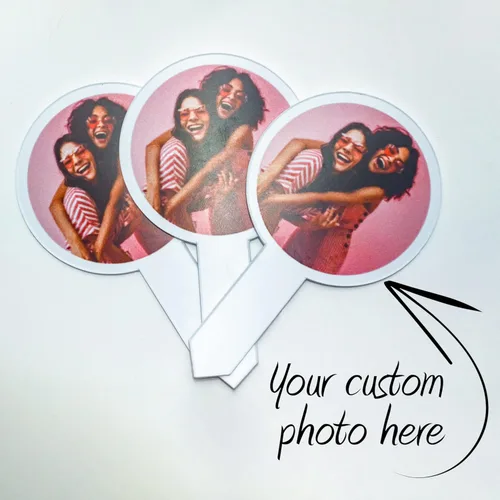 Miniatura 2 de Paquete de 200 adornos personalizados para cupcakes, de plástico, 2 x 4 pulgadas, carga 1 foto, hecho en Estados Unidos (forma de círculo)