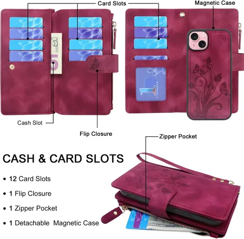 Miniatura 2 de Funda compatible con iPhone 14 / iPhone 13 de 6.1 pulgadas [ranuras para tarjetas] Soporte para efectivo de identificación y crédito con bolsillo